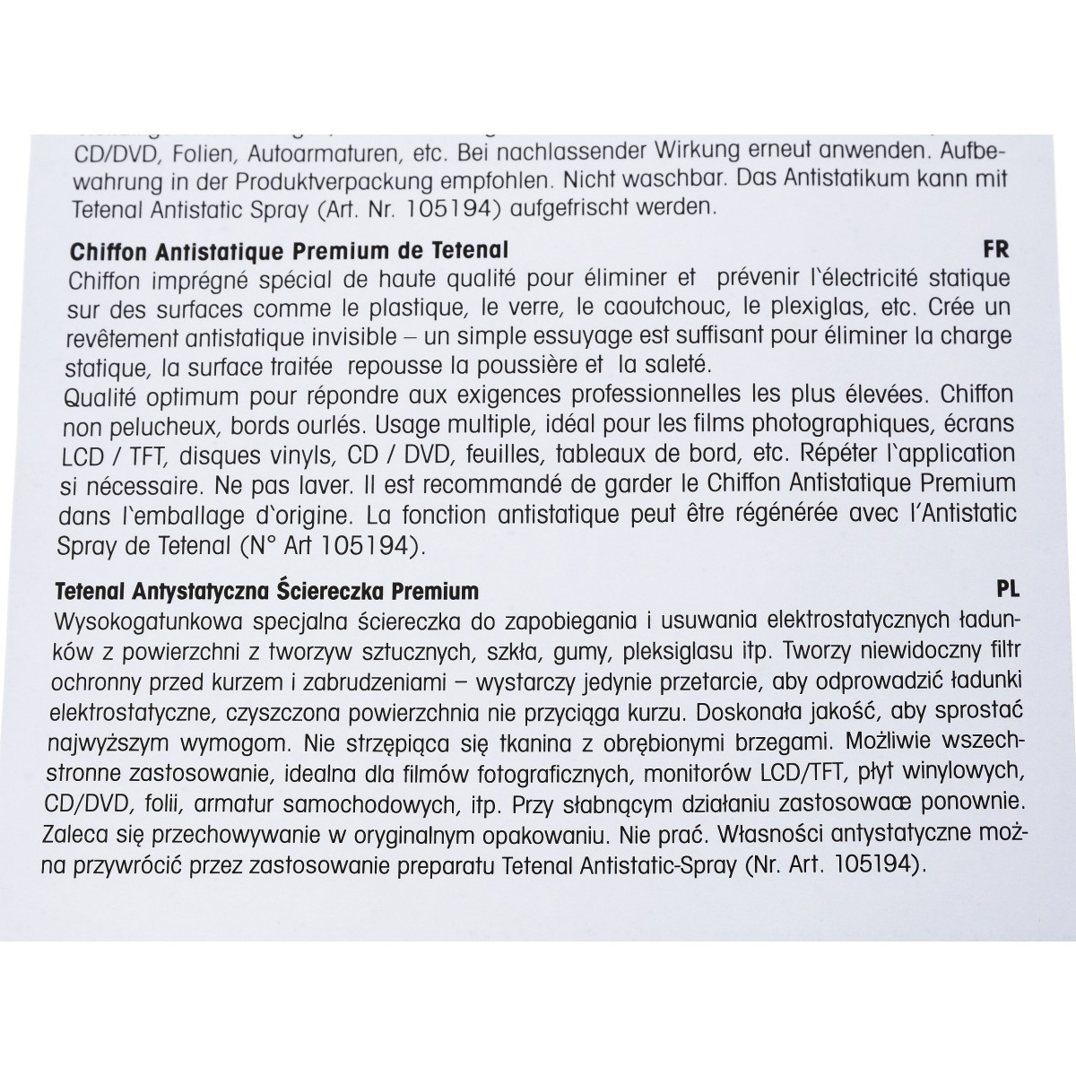 Tetenal Ściereczka do optyki nieimpregnowana biała - 20x25cm