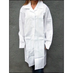 Fartuch biały, długie rękawy.