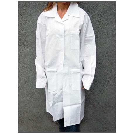 Fartuch biały, długie rękawy.