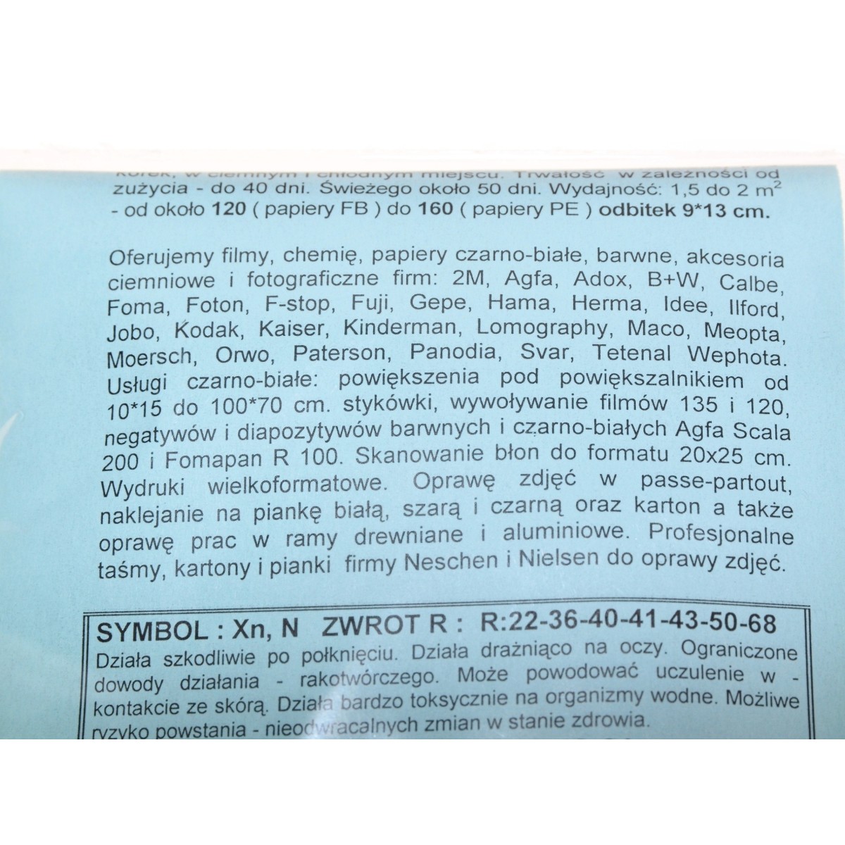 2M-PN Wywoływacz normalny do odbitek na 1 litr roztworu