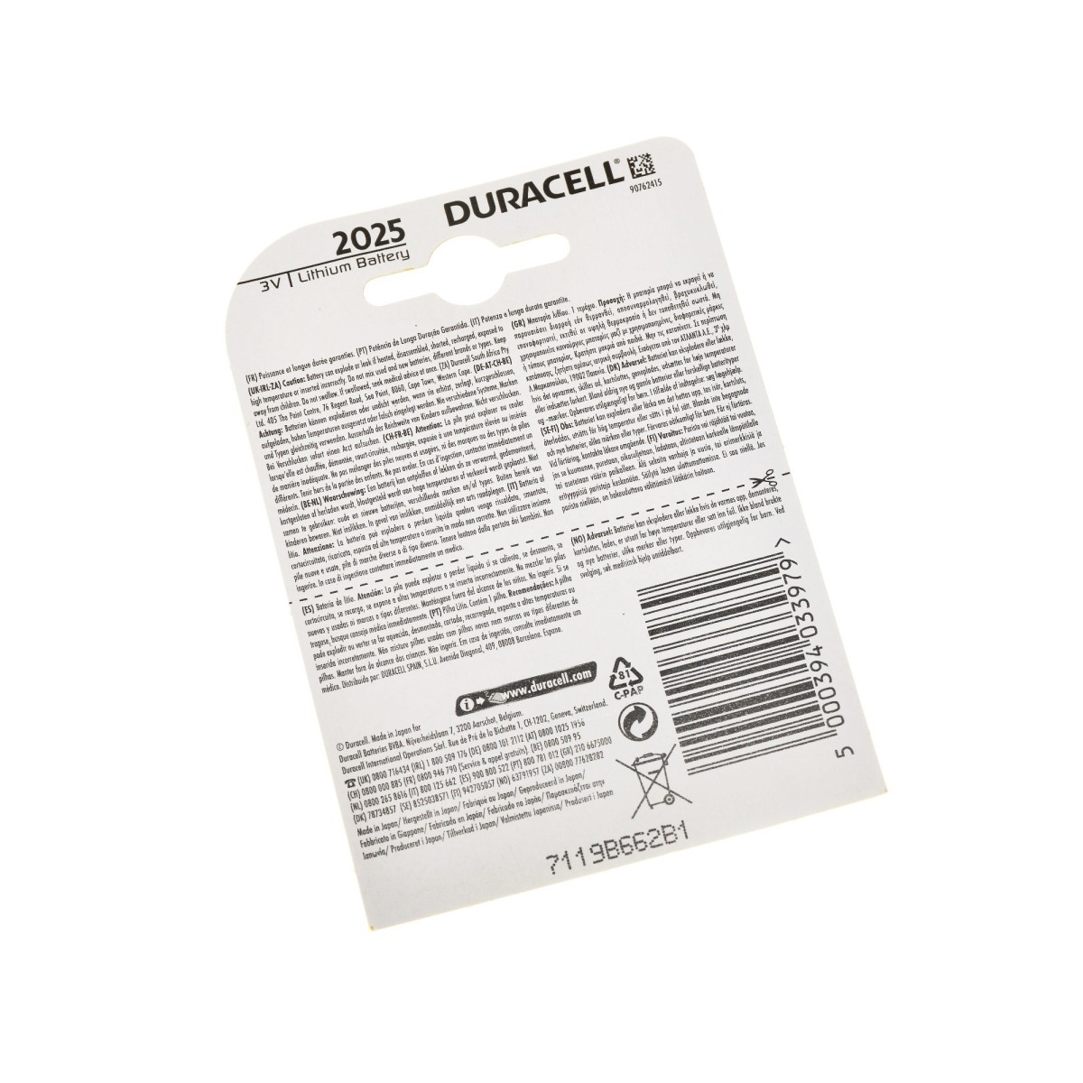 Duracell bateria litowa CR2025 DL2025 litowa 3V