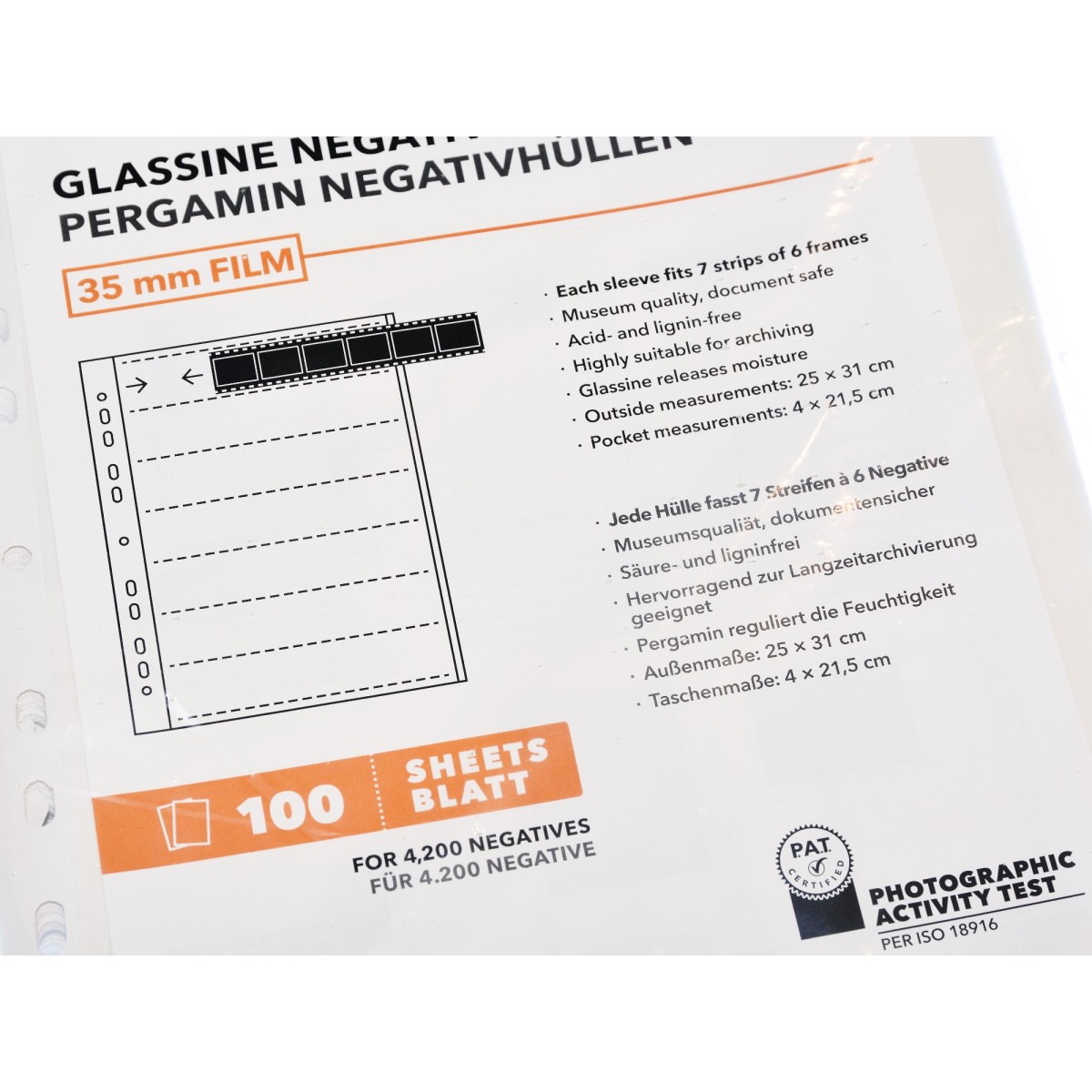 Rollei Koszulki, folie pergamin na filmy i klisze 35mm. - 20 sztuk