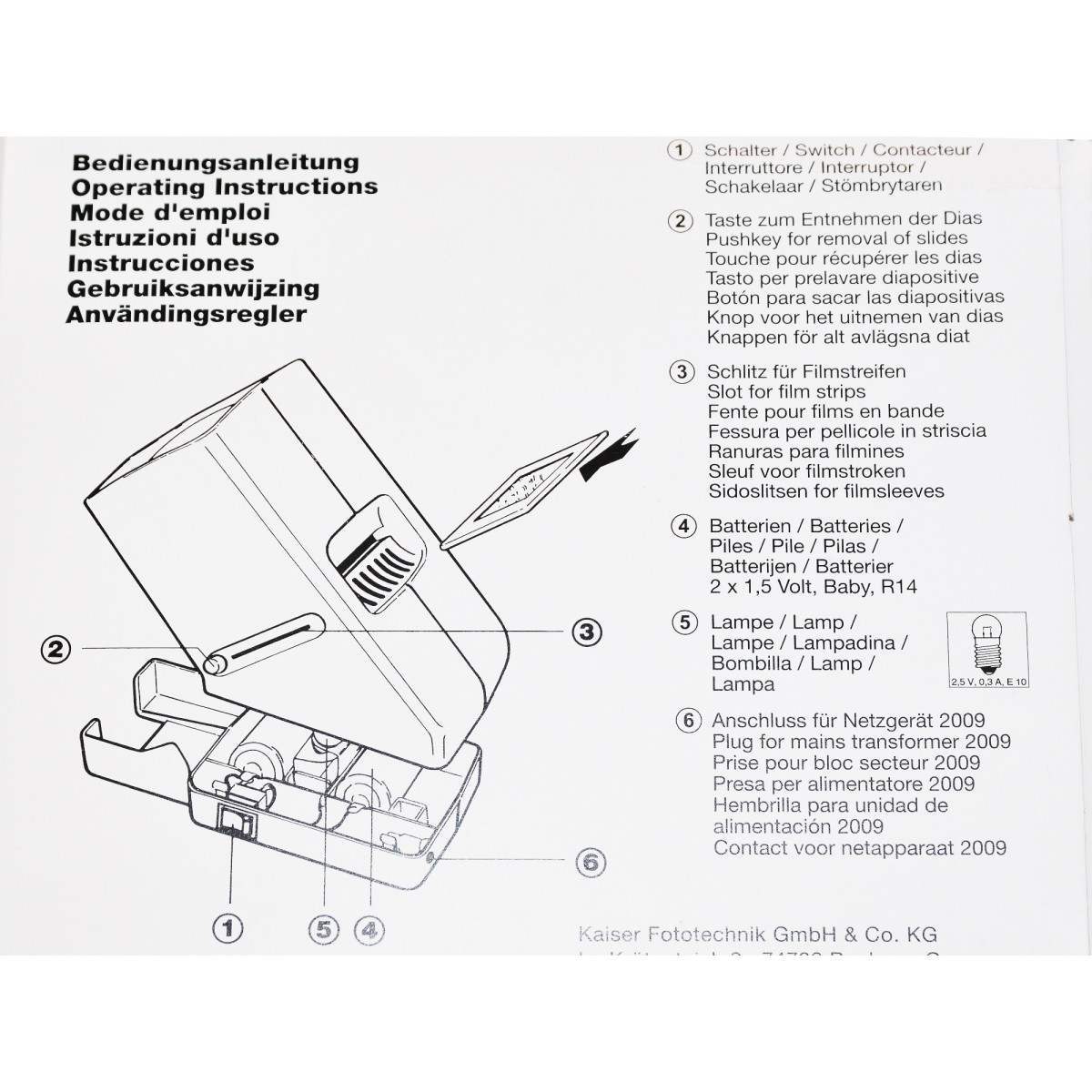 Kaiser Przeglądarka Diascop 3 na baterie lub 230V (2005) do dia i klisz