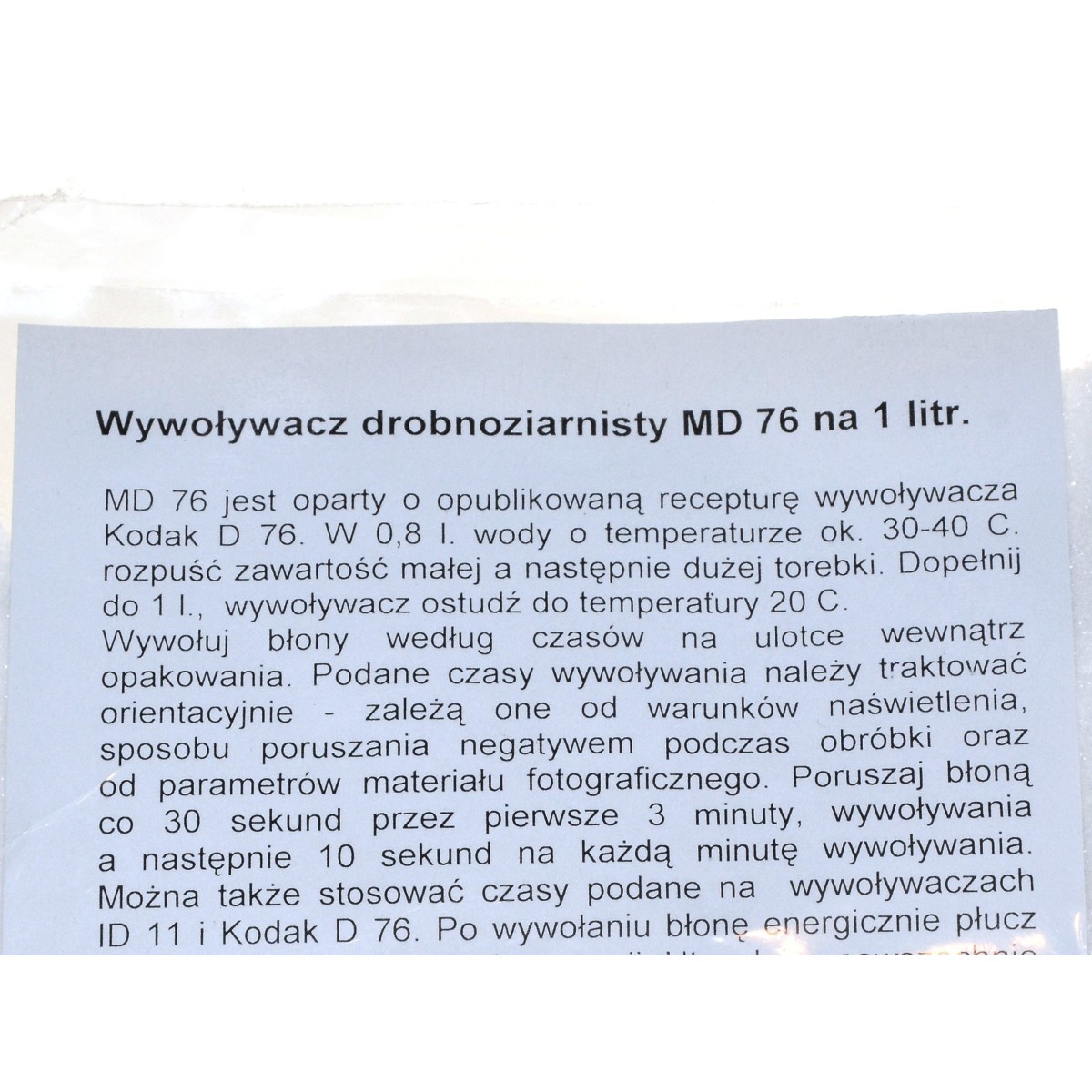 2M Wywoływacz normalny MD76 na 1 litr do wywoływania klisz