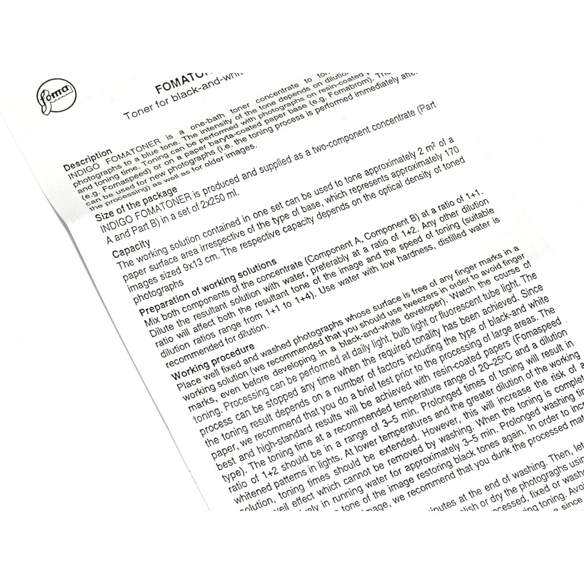 Fomatoner Indigo 2x250 ml. do barwienia zdjęć czarno białych